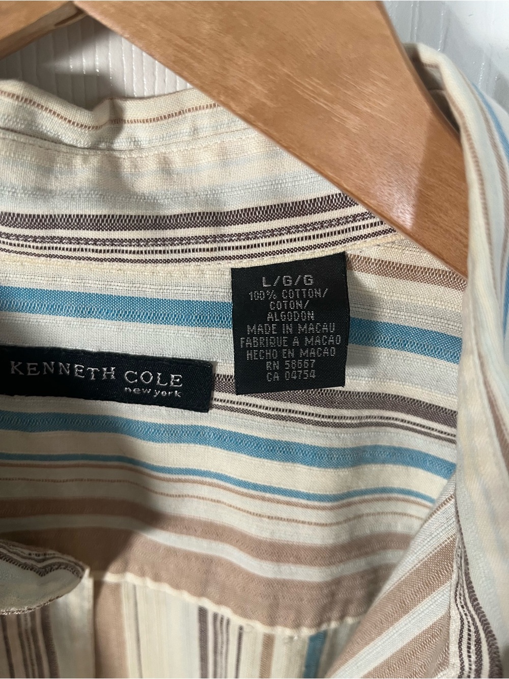 Kenneth Cole Short Sleeve Shirt in Beige, Blue and Brown - Picture 5 of 5